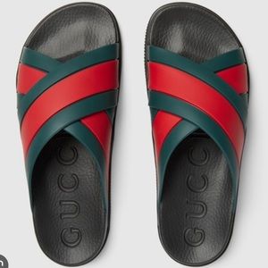 Gucci Rubber Slide Sandals Web Panelled